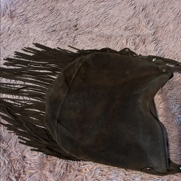 Fringed Brown Suede Shoulder Bag - Picture 2 of 6